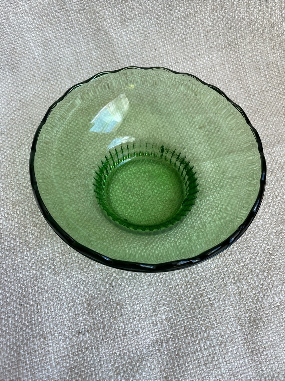 Vintage Cleveland E.O. Brody Glass Green Serving Bowl 6.5" dia